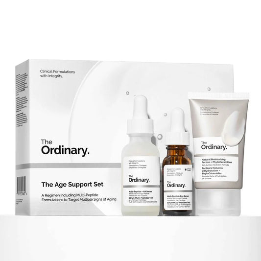 The Ordinary The Age Support Set 3-step routine for wrinkles and firmness including Multi-Peptide + HA, Matrixyl 10%, and Argireline - Official US Edition.