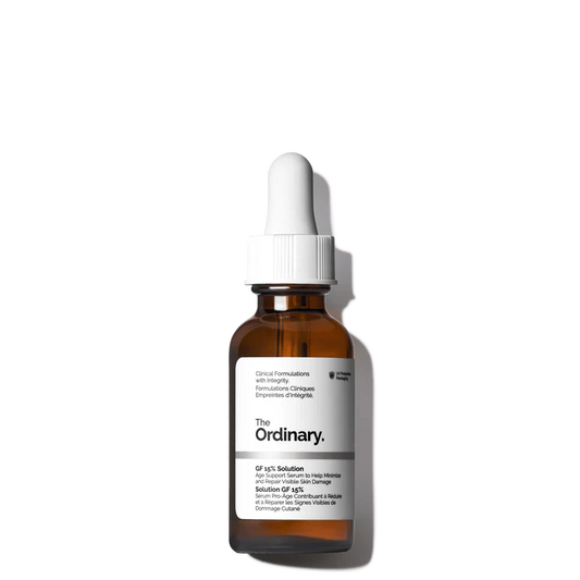 The Ordinary GF 15% Solution 30ml bottle for high-strength skin regeneration, firming, and lifting treatment - Official US Edition.