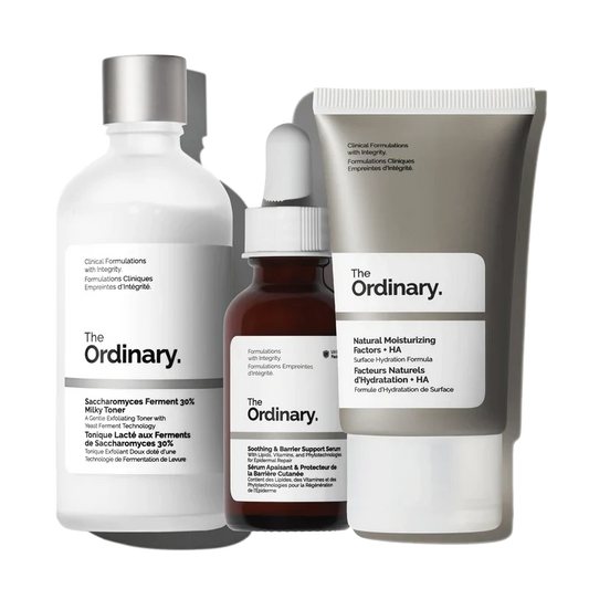 The Ordinary The Sensitive Skin Collection 3-piece complete routine for calming and barrier repair including Milky Toner, Pink Serum, and NMF Moisturizer - Official US Edition.