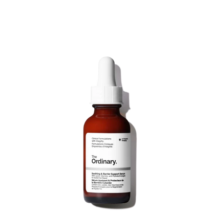 The Ordinary Soothing & Barrier Support Serum 30mL bottle showing the naturally vibrant pink color for advanced barrier repair - Official US Edition.