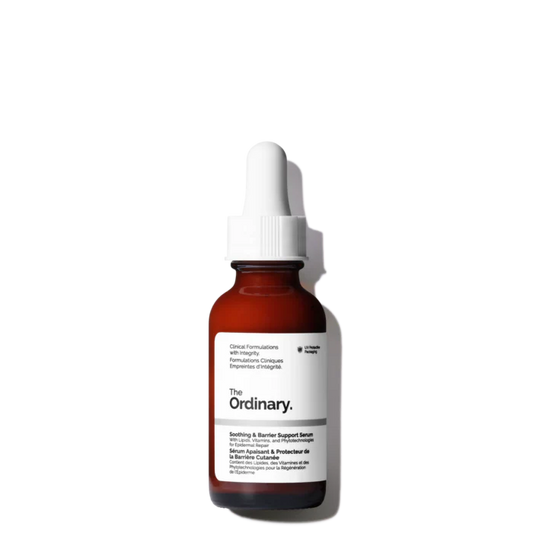 The Ordinary Soothing & Barrier Support Serum 30mL bottle showing the naturally vibrant pink color for advanced barrier repair - Official US Edition.