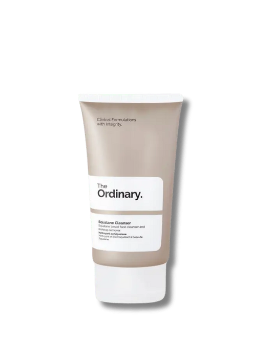 The Ordinary Squalane Cleanser 150mL tube showing the balm-to-oil texture for gentle cleansing and makeup removal - Official US Edition.