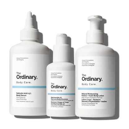 The Ordinary The Body Care Collection 3-step regimen for body clarity, tone, and hydration including Cleanser, BHA Serum, and Niacinamide Emulsion - Official US Edition.