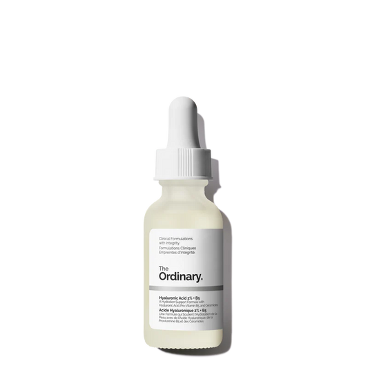 The Ordinary Hyaluronic Acid 2% + B5 (Reformulated) 30ml bottle for multi-depth hydration and barrier support with ceramides - Official US Edition.
