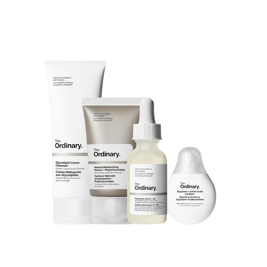 The Ordinary The Hydration Collection 4-step complete routine for barrier repair and plumping including Cleanser, HA Serum, NMF, and Squalane - Official US Edition.