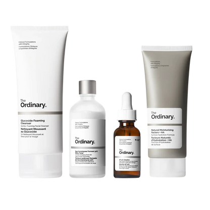The Ordinary The Refine & Regenerate Collection 4-step complete routine for texture and renewal including Cleanser, Saccharomyces Toner, GF Solution, and NMF - Official US Edition.