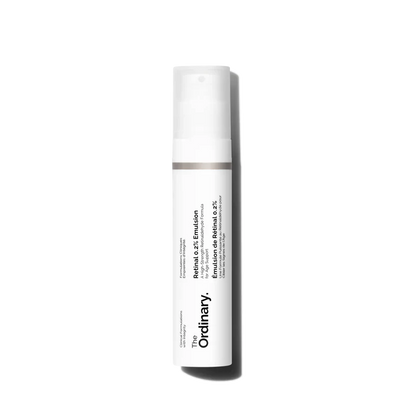 The Ordinary Retinal 0.2% Emulsion 30ml bottle showing the naturally vibrant yellow color for advanced age support - Official US Edition.