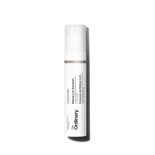 The Ordinary Retinal 0.2% Emulsion 30ml bottle showing the naturally vibrant yellow color for advanced age support - Official US Edition.