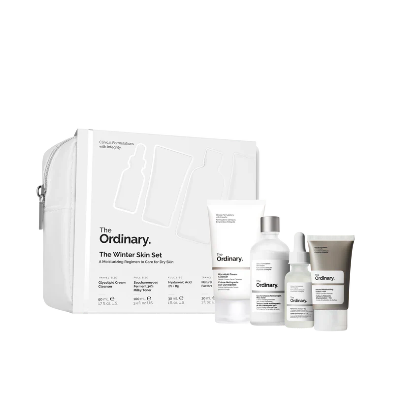 The Ordinary The Winter Skin Set 4-step complete routine for dryness and barrier support including Squalane Cleanser, HA Serum, NMF, Squalane, and a Bonus Pouch - Official US Edition.