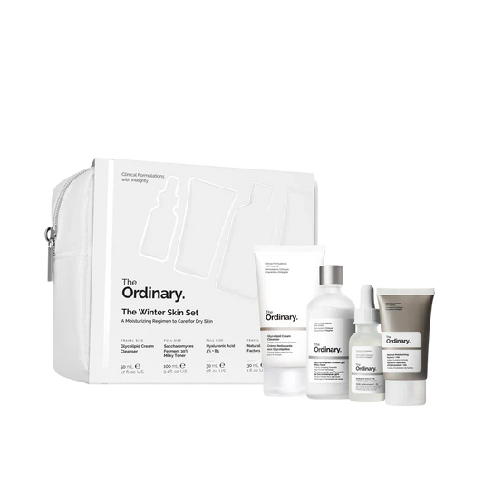 The Ordinary The Winter Skin Set 4-step complete routine for dryness and barrier support including Squalane Cleanser, HA Serum, NMF, Squalane, and a Bonus Pouch - Official US Edition.