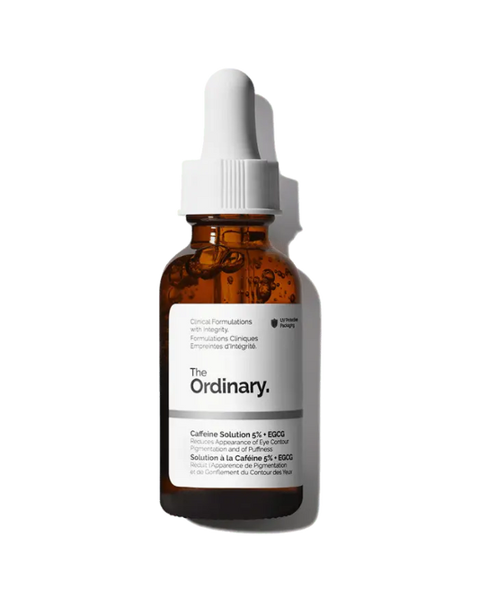 The Ordinary Caffeine Solution 5% + EGCG 30ml amber bottle for targeted eye depuffing and brightening treatment - Official US Edition.