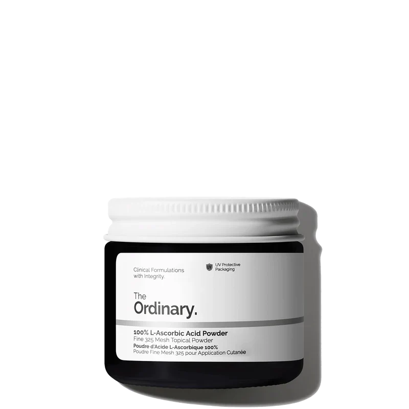 The Ordinary 100% L-Ascorbic Acid Powder 20g jar with mixing scoop for customizable Vitamin C treatment - Official US Edition.