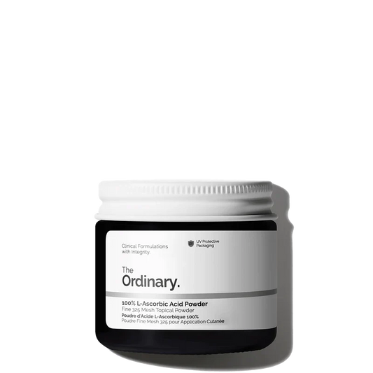 The Ordinary 100% L-Ascorbic Acid Powder 20g jar with mixing scoop for customizable Vitamin C treatment - Official US Edition.