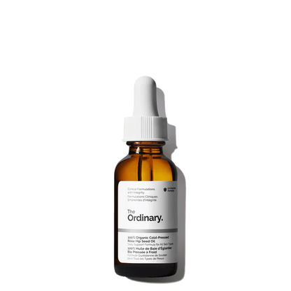 The Ordinary 100% Organic Cold-Pressed Rose Hip Seed Oil 30ml bottle for pure anti-aging and hydration - Official US Edition.