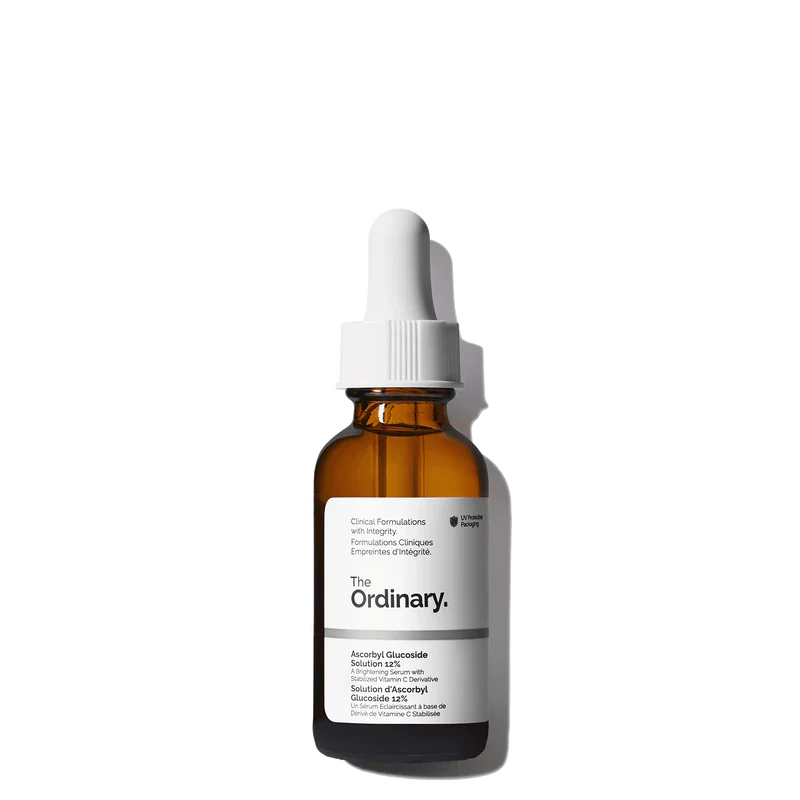 The Ordinary Ascorbyl Glucoside Solution 12% 30ml bottle for stable, low-irritation brightening and antioxidant support - Official US Edition.