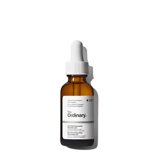 The Ordinary Ascorbyl Glucoside Solution 12% 30ml bottle for stable, low-irritation brightening and antioxidant support - Official US Edition.