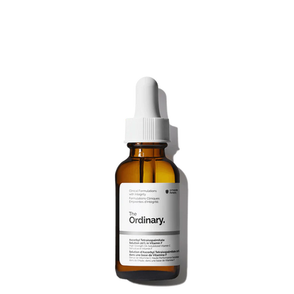 The Ordinary Ascorbyl Tetraisopalmitate Solution 20% in Vitamin F 30ml bottle for high-strength brightening and anti-aging - Official US Edition.