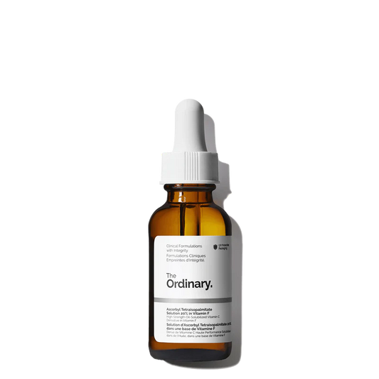 The Ordinary Ascorbyl Tetraisopalmitate Solution 20% in Vitamin F 30ml bottle for high-strength brightening and anti-aging - Official US Edition.