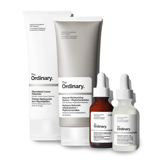 The Ordinary The Barrier Support Collection 4-step regimen for skin SOS and recovery including Pink Serum, Squalane Cleanser, NMF, and Squalane - Official US Edition.