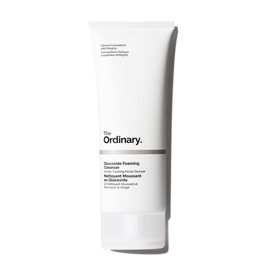The Ordinary Glucoside Foaming Cleanser 150mL tube for gentle gel-to-foam cleansing and barrier support - Official US Edition.
