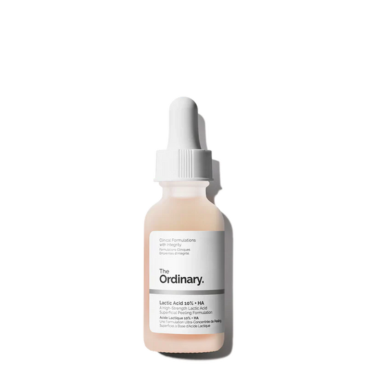 The Ordinary Lactic Acid 10% + HA 30ml bottle for high-strength surface exfoliation and hydration - Official US Edition.