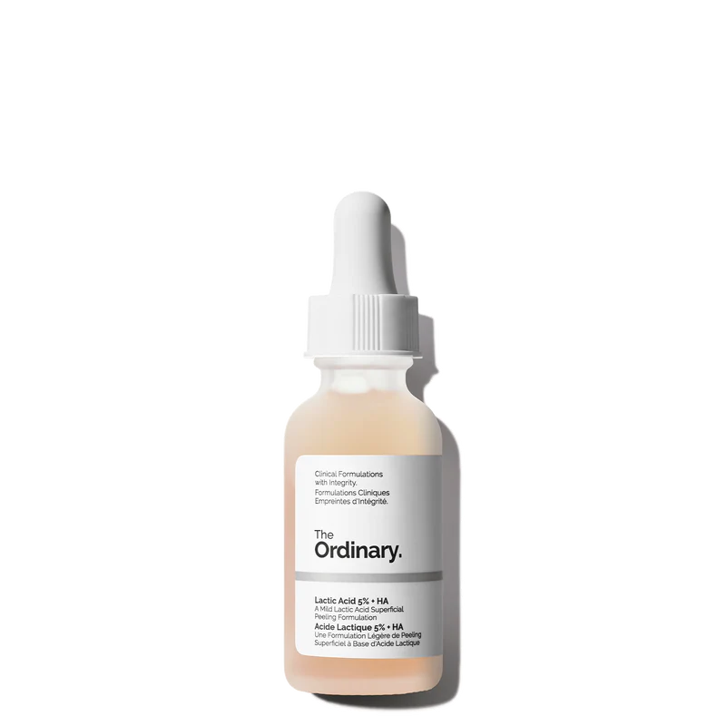 The Ordinary Lactic Acid 5% + HA 30ml bottle for gentle surface exfoliation and hydration - Official US Edition.