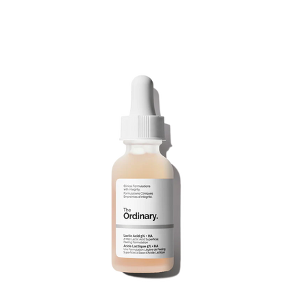 The Ordinary Lactic Acid 5% + HA 30ml bottle for gentle surface exfoliation and hydration - Official US Edition.