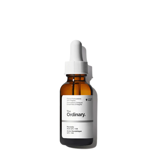 The Ordinary Mandelic Acid 10% + HA 30ml bottle for ultra-gentle surface exfoliation and hydration - Official US Edition.