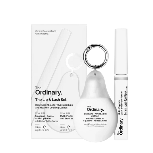 The Ordinary The Lip & Lash Set targeted duo including Multi-Peptide Lash & Brow Serum and Squalane + Amino Acids Lip Balm - Official US Edition.